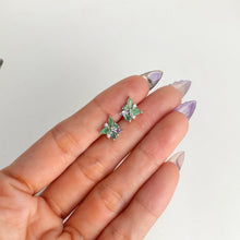 Load image into Gallery viewer, 3 x 5 mm. Pear Cut Green Brazilian Emerald and Tanzanite with Cz Accents Earrings
