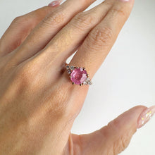 Load image into Gallery viewer, Handmade 8 x 9 mm. Oval Cut Pink Tanzanian Sapphire Cluster Ring
