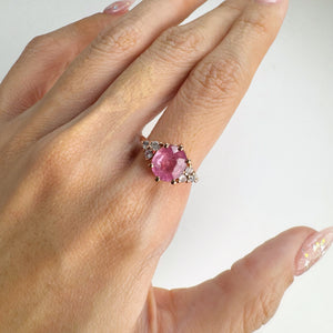 Handmade 8 x 9 mm. Oval Cut Pink Tanzanian Sapphire Cluster Ring