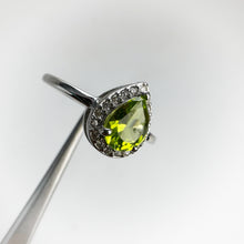 Load image into Gallery viewer, 5 x 7 mm. Pear Cut Green Pakistani Peridot with Cz Halo Ring
