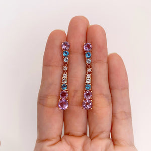 6 mm. Round Cut Purple Brazilian Amethyst and Topaz with Cz Accents Drop Earrings (Blemished)