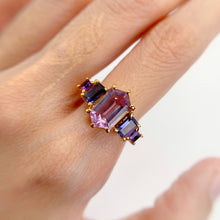 Load image into Gallery viewer, Handmade 7 x 12 mm. Hexagon Cut Purple Brazilian Amethyst and Iolite Cluster Ring
