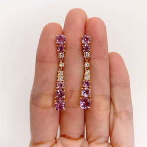 6 mm. Round Cut Purple Brazilian Amethyst with Cz Accents Drop Earrings