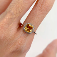 Load image into Gallery viewer, 7 mm. Cushion Cut Yellow Brazilian Citrine with Cz Halo Ring

