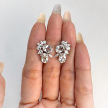 Load image into Gallery viewer, 6 x 8 mm. Oval Cut White Brazilian Topaz with Cz Accents Cluster Earrings
