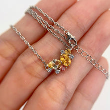 Load image into Gallery viewer, 4 x 6 mm. Oval Cut Yellow Brazilian Citrine and Sapphire with Cz Accents Cluster Necklace
