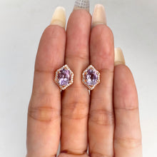 Load image into Gallery viewer, 6 x 8 mm. Oval Cut Purple Brazilian Amethyst with Cz Accents Earrings

