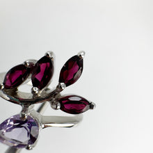 Load image into Gallery viewer, 5 x 7 mm. Pear Cut Purple Brazilian Amethyst and Rhodolite Garnet Cluster Ring (Blemished)
