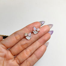 Load image into Gallery viewer, 5 x 7 mm. Pear Cabochon Multi-coloured Ethiopian Opal with Cz Accents Cluster Earrings
