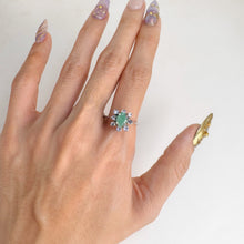 Load image into Gallery viewer, 5 x 7 mm. Oval Cut Green Brazilian Emerald and Tanzanite Cluster Ring (Blemished)
