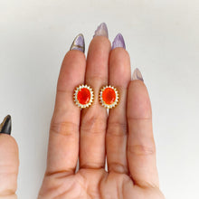 Load image into Gallery viewer, 7 x 9 mm. Oval Cut Orange Indian Carnelian with Cz Accents Earrings
