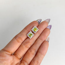 Load image into Gallery viewer, 5 mm. Square Cut Green Pakistani Peridot with Cz Accents Earrings
