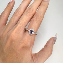 Load image into Gallery viewer, 3 x 5 mm. Oval Cut Blue Madagascan Sapphire with Cz Halo Ring
