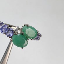 Load image into Gallery viewer, 5 x 7 mm. Oval Cut Green Brazilian Emerald and Tanzanite Cluster Ring (Blemished)
