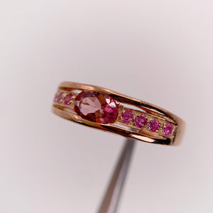 4 x 6 mm. Oval Cut Pink Brazilian Tourmaline with Sapphire Accents Ring (Blemished)
