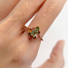 Load image into Gallery viewer, 4 x 5 mm. Oval Cut Multi-coloured Brazilian Tourmaline Cluster Ring
