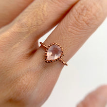 Load image into Gallery viewer, 6 x 8 mm. Pear Cut Pink African Rose Quartz Ring

