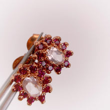 Load image into Gallery viewer, 4 x 6 mm. Oval Cut Pink African Rose Quartz and Rhodolite Garnet Cluster Earrings
