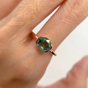 Handmade 7 x 8  mm. Oval Cut Blue Green Australian Sapphire Ring