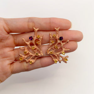 3 mm. Round Cut Yellow Songea Sapphire and Amethyst Cluster Earrings