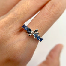 Load image into Gallery viewer, 3 mm. Round Cut Blue Thai Sapphire Dragonfly Cluster Ring
