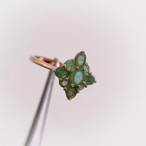 4 x 5 mm. Oval Cut Green Brazilian Emerald Cluster Ring (Blemished)