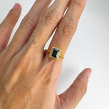 Load image into Gallery viewer, 5 x 7 mm. Octagon Cut London Blue Brazilian Topaz with Cz Halo Ring
