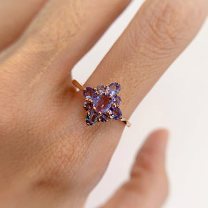4 x 5 mm. Oval Cut Blue Violet Tanzanite Cluster Ring