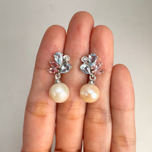 Load image into Gallery viewer, 9 mm. Freshwater Pearl, Topaz and Tourmaline Drop Earrings
