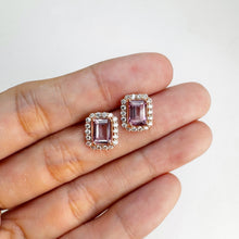 Load image into Gallery viewer, 5 x 7 mm. Octagon Cut Light Pink Brazilian Mystic Topaz with Cz Halo Earrings

