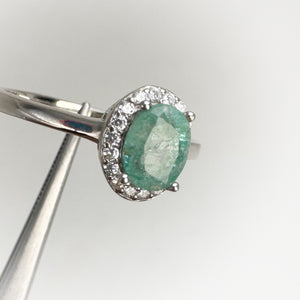 5 x 7 mm. Oval Cut Green Zambian Emerald with Cz Halo Ring (Blemished)