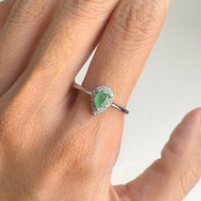 Load image into Gallery viewer, 4 x 6 mm. Pear Cut Green Brazilian Emerald with Cz Halo Ring
