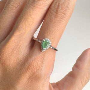 4 x 6 mm. Pear Cut Green Brazilian Emerald with Cz Halo Ring