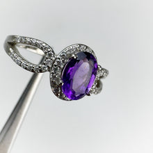 Load image into Gallery viewer, 5 x 7 mm. Oval Cut Purple Brazilian Amethyst with Cz Halo Ring
