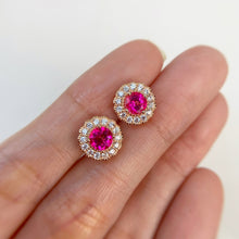 Load image into Gallery viewer, 5 mm. Round Cut Pink Brazilian Mystic Topaz with Cz Accents Earrings
