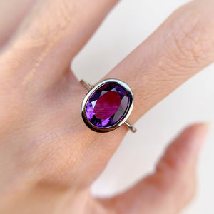 9 x 11 mm. Oval Cut Purple Brazilian Amethyst Ring