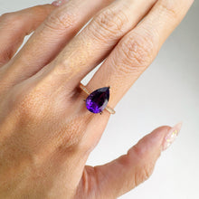 Load image into Gallery viewer, 8 x 12 mm. Pear Cut Purple Brazilian Amethyst with Cz Band Ring
