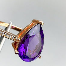 Load image into Gallery viewer, 8 x 12 mm. Pear Cut Purple Brazilian Amethyst with Cz Band Ring
