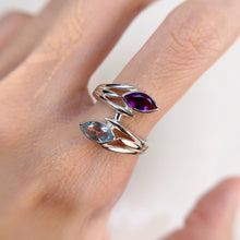 Load image into Gallery viewer, 4 x 8 mm. Marquise Cut Purple Brazilian Amethyst and Topaz Ring
