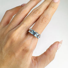Load image into Gallery viewer, 5 mm. Square Cut Sky Blue Brazilian Topaz Trilogy Ring
