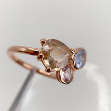 Load image into Gallery viewer, Handmade 8 mm. Pear Cut Champagne Tanzanian Zircon and Sapphire Open Ring (Blemished)
