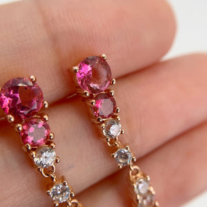 6 mm. Round Cut Pink Brazilian Mystic Topaz with Cz Accents Drop Earrings (Blemished)
