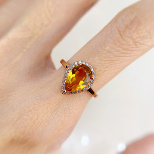 7 x 10  mm. Pear Cut Yellow Brazilian Citrine with Cz Halo Ring