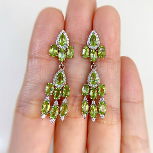 3 x 5 mm. Pear Cut Green Pakistani Peridot with Cz Accents Drop Earrings