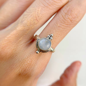 Handmade 8 mm. Round Cabochon White Indian Moonstone Ring