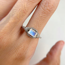 Load image into Gallery viewer, 5 x 7 mm. Octagon Cut White Indian Moonstone with Cz Accents Ring
