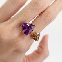 Load image into Gallery viewer, Handmade 13 mm. Trillion Cut Purple Uruguayan Amethyst and Topaz Open Ring
