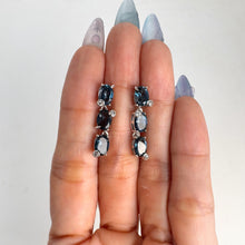 Load image into Gallery viewer, 5 x 7 mm. Oval Cut London Blue Brazilian Topaz with Cz Accents Drop Earrings
