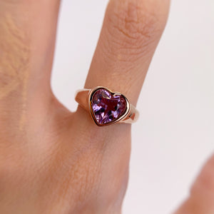 Handmade 8 mm. Heart Cut Purple Brazilian Amethyst Ring