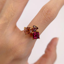 Load image into Gallery viewer, Handmade 6 x 7 mm. Oval Cut Pink VS Brazilian Tourmaline and Rhodolite Garnet Cluster Ring
